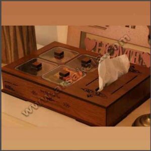 جعبه دستمال و شلف پذیرایی چوبی