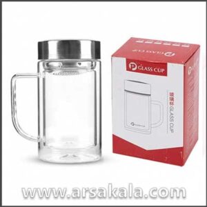 لیوان دمنوش دو جداره دسته دار