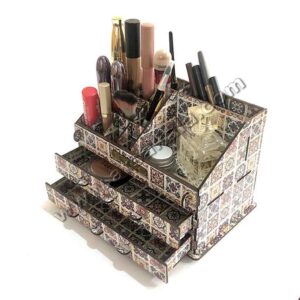 استند لوازم آرایش 2 کشو چوبی طرح دار