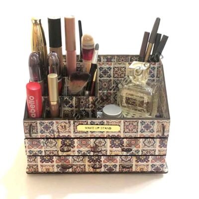 استند لوازم آرایش 2 کشو چوبی طرح دار