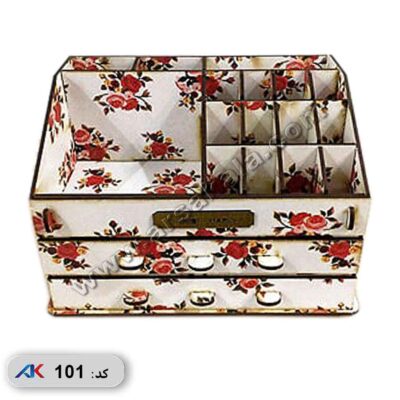 استند لوازم آرایش 2 کشو چوبی طرح دار