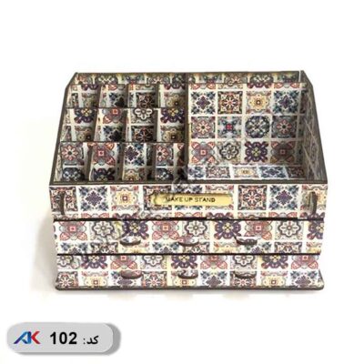 استند لوازم آرایش 2 کشو چوبی طرح دار