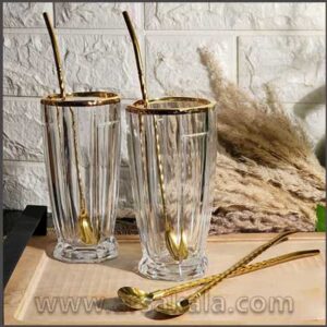 نی استیل طلایی طرح دار قاشق دار