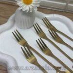 چنگال میوه خوری طلایی طرح برگ - Image 2