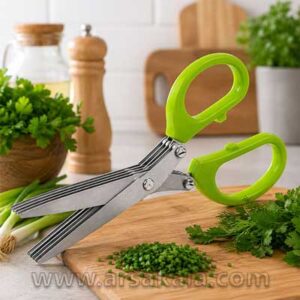 قیچی چند تیغه خردکن سبزی با دسته سبز مخصوص آشپزخانه