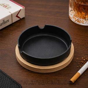 زیرسیگاری دکوری چوبی و فلزی گرد مدل A01