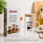 ظرف روغن و سرکه AKAM دسته دار با درب چوبی